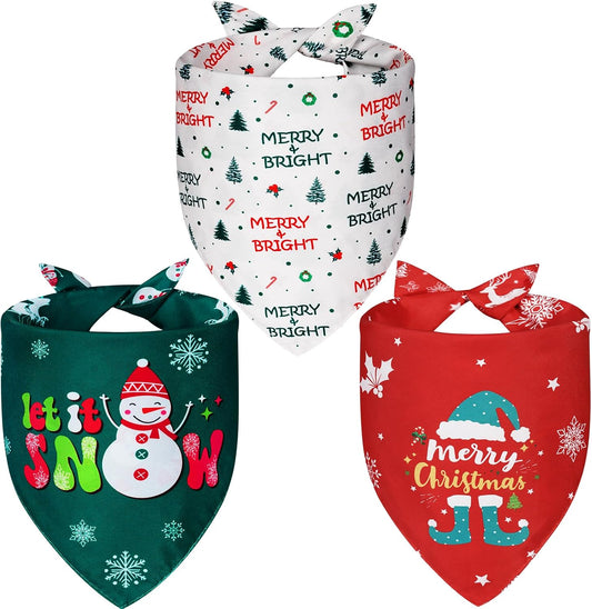 Christmas Dog Bandanas Small 3PCS, 6 Pattern Holiday Scarf for Boy and Girl, Triangle Reversible Bibs Breed for Puppy Pets
