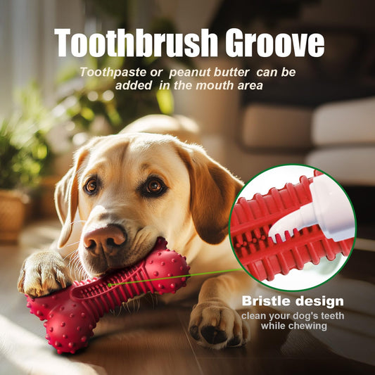 Dog Toys for Aggressive Chewers, Dog Chew Toys for Medium Large Dogs, Durable Natural Rubber Dog Toys with Bacon Flavor, Indestructible Dog Toy, Red