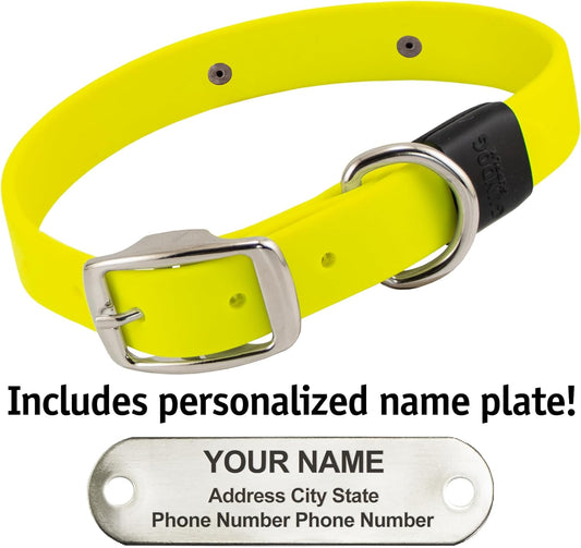 Biothane Custom Dog Collar β Waterproof, Stink-Proof Personalized Collar with Name & Phone Number β Durable, Many Sizes and Colors β Assembled in USA (Bright Yellow)