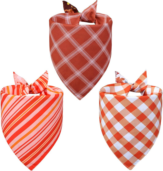 Thanksgiving Dog Bandanas Small 3PCS, 6 Pattern Fall Scarf for Boy and Girl, Pumpkin Leaves Rugby Triangle Reversible Bibs Breed for Puppy Pets
