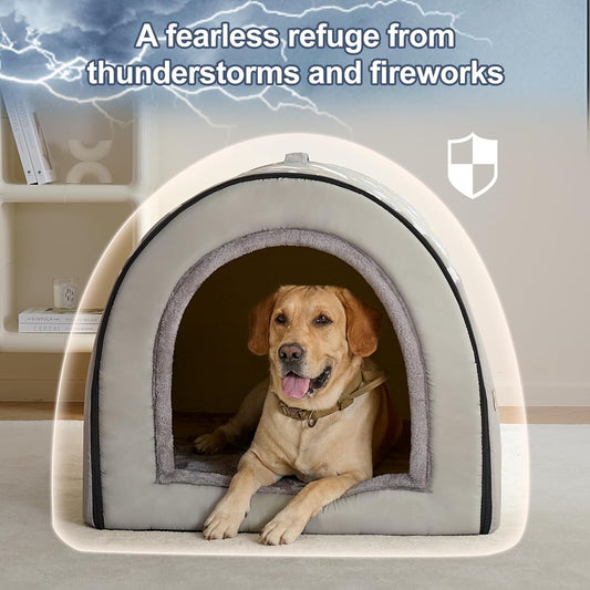 Jiupety 2 in 1 Dog House Indoor, Comfy Cave Bed Covered Dog Bed, Portable House for Large Dogs, 3XL(39"Γ32"Γ28"), Up to 90 Lb, Grey