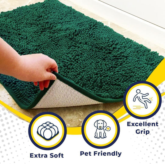 Muddy Mat® Shown on TV – Super Absorbent Door Mat Indoor, Microfiber Quick Dry Chenille Entryway Rug, Non-Slip Front Door Mat, Indoor Mats for Entryway, Machine Washable Pet Rug, Dark Green 36"x60"
