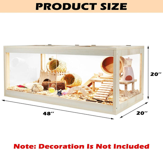 Prolee Hamster Habitat Chewproof, Mice and Rat Habitat with Transparent Sides, Hamster Cage with Openable Mesh Top, Solid Built with Lock Design (48" L x 20" W x 20" H)