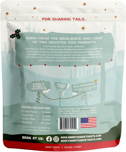 Smart Cookie Turducken Holiday Dog Treats - Turkey, Duck and Chicken Christmas Dog Treats - Healthy, All Natural, Grain Free, Human-Grade - Made in USA - 5oz