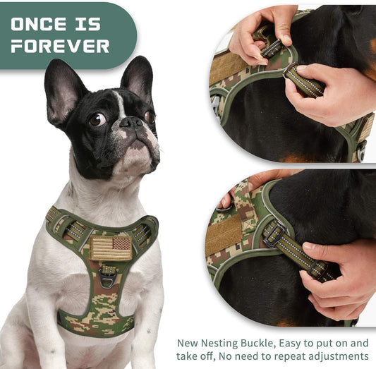 BUMBIN Tactical Dog Harness for Small Dogs No Pull, Famous TIK Tok No Pull Puppy Harness, Fit Smart Reflective Pet Walking Harness for Training, Adjustable Dog Vest Harness with Handle Forest Camo XS