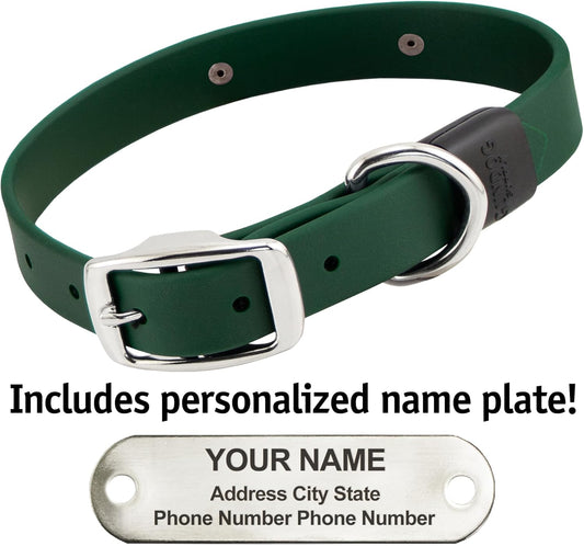 Biothane Custom Dog Collar β Waterproof, Stink-Proof Personalized Collar with Name & Phone Number β Durable, Many Sizes and Colors β Assembled in USA (Forest Green)