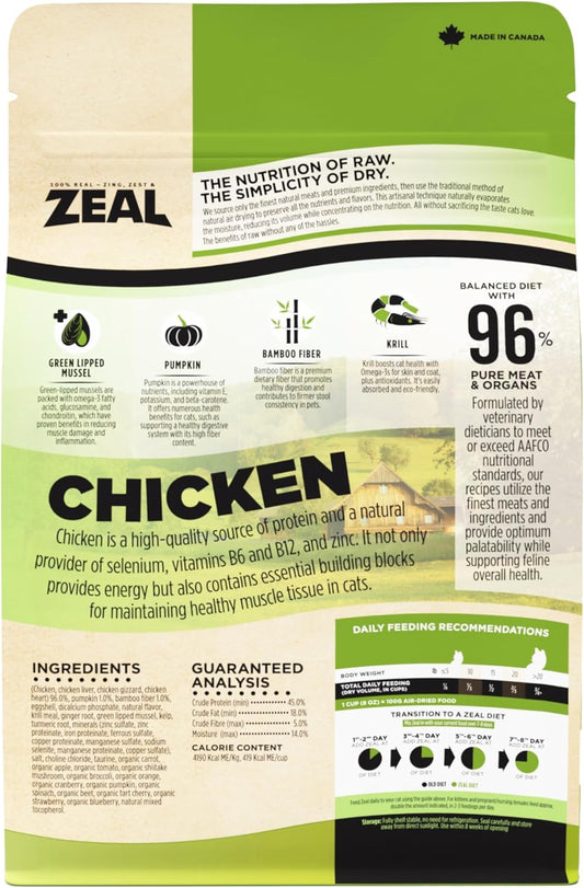 ZEAL Canada Air-Dried Cat Food Chicken Recipe - High Protein, Natural Superfoods, Nutrient Rich, No Fillers, Grain Free, Complete & Balanced (Chicken, 14.1 oz)