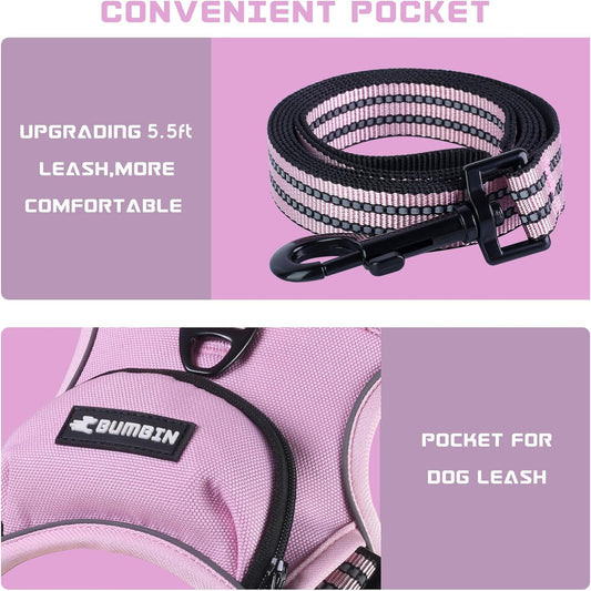 BUMBIN Dog Harness for Large Dogs, No Pull Adjustable No Choke Pet Vest with Dog Leash Fit Smart Reflective Pet Walking Harness for Training Easy Control Soft Handle Pink S