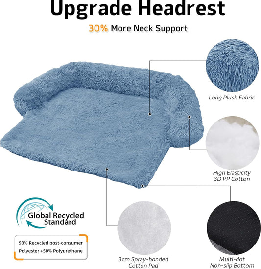 GGIB Calming Dog Bed Fluffy Plush Dog Mat for Furniture Protector with Removable Washable Cover for Large Medium Small Dogs and Cats (Large, Navy)