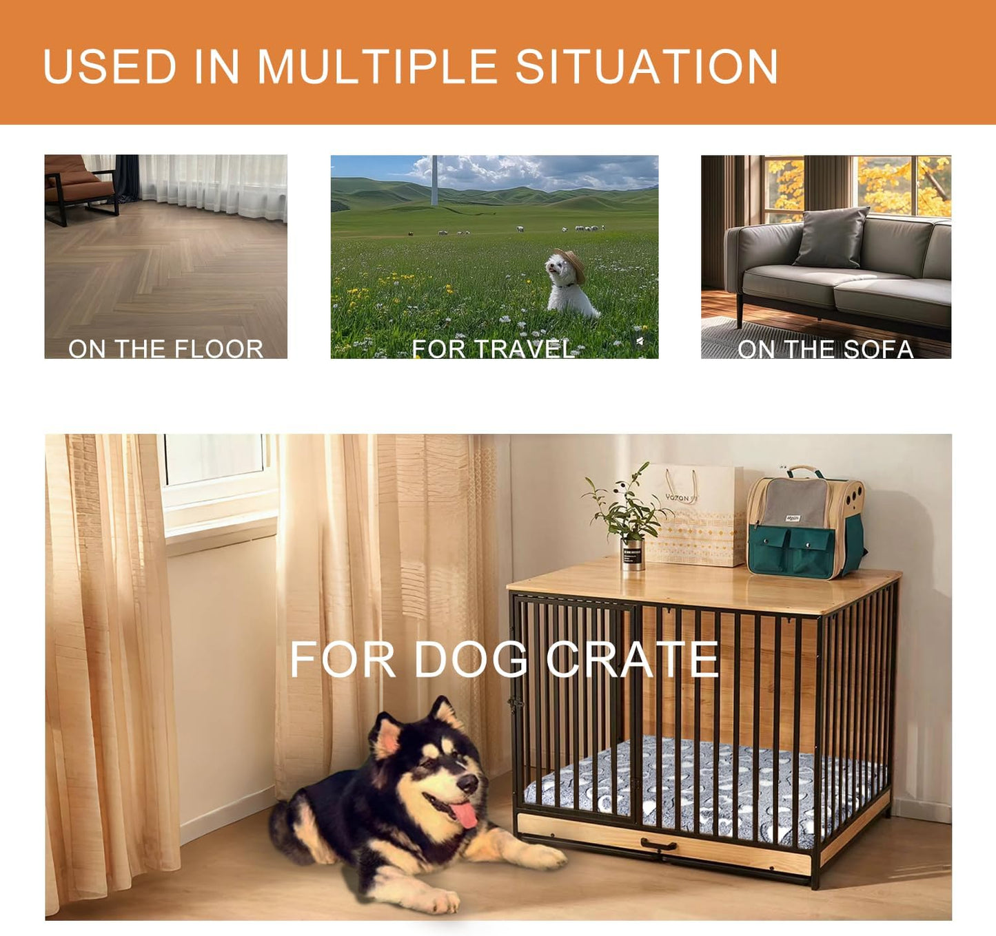 VANKEAN Reversible Dog Crate Mat, Stylish Bed with Waterproof Linings and Removable, Washable Cover, Firm Support Pad for Small to XX-Large Dogs, Grey