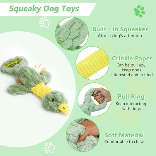 Large Plush Squeaky Dog Toys for Aggressive Chewers, Interactive Tug of War Puppy Toys for Indoor Play - Duck Stuffed Dog Toys with Soft Fabric for Small, Medium, and Large Pets