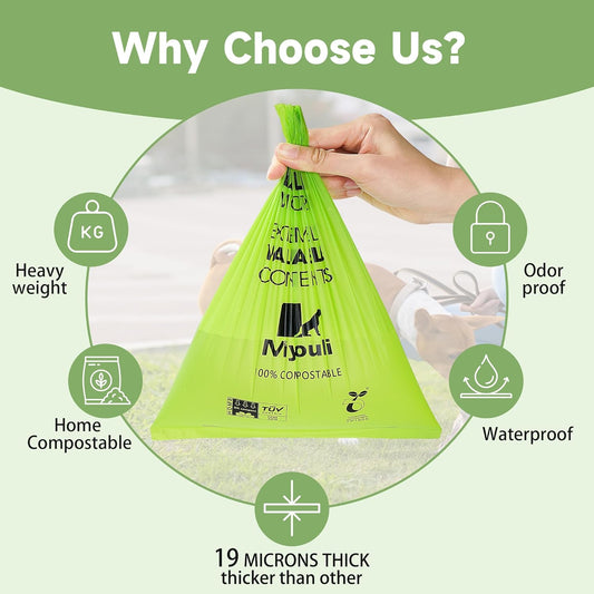 Certified Compostable Poop Bags for Dogs, 240 Poop Bags (16 Rolls), Landfill Friendly, Leak Proof Unscented Easy Open Poop Waste Bag(Green)