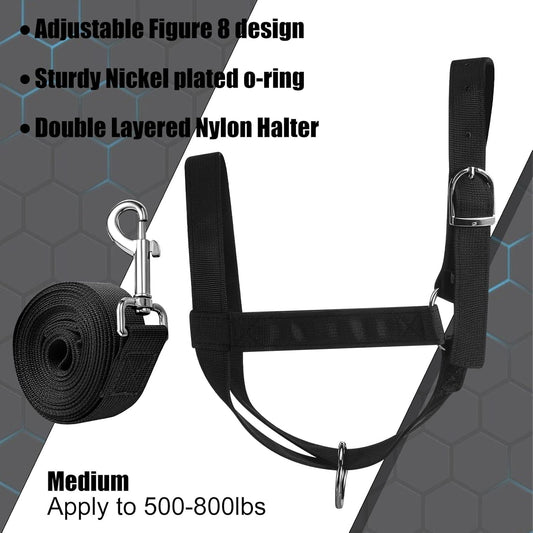 Hillban Cow Halter Cattle Halters Adjustable Calf Halter with Leading Rope for Miniature Horse Donkey Goat Foal Nylon Cattle Training Supplies