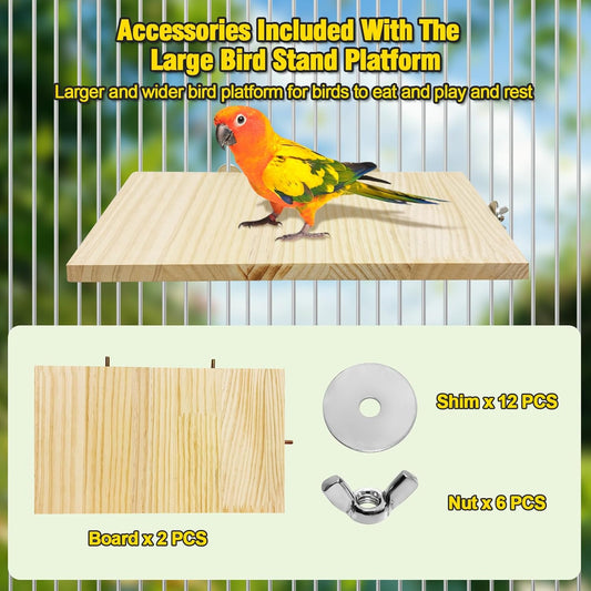 2PCS 13.8x7.9 inches Large Bird Perch Stand Wooden Parakeet Stand Platform Parrot Cage Accessories Rectangle Corner Stand Perch Shelf for Budgie Cockatiel Conure Macaw African Grey Chinchilla