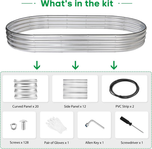 JERIA 2 Pcs 8×4×1ft Oval Raised Garden Bed,Galvanized Raised Garden Bed Kit Outdoor Metal Gardening Planter Box for Vegetable, Fruits, Flower,Herbs