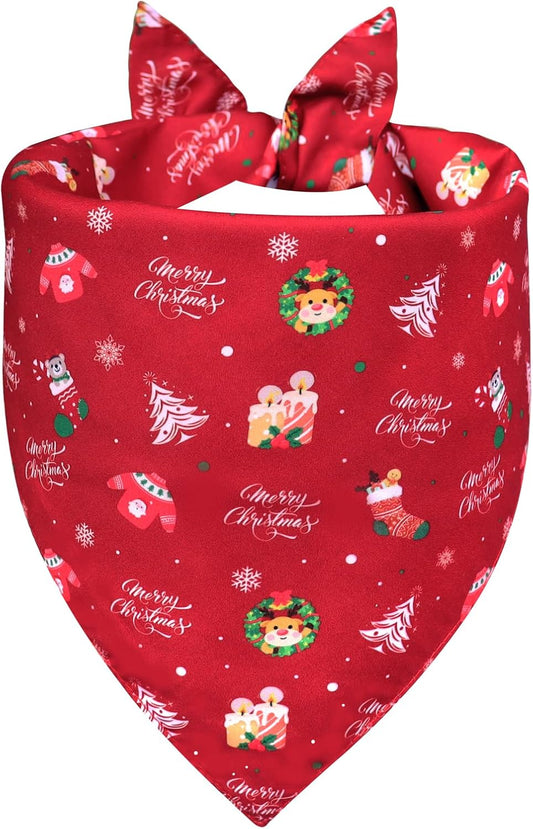 Christmas Dog Bandana for Large Dogs - Reversible Santa Snowman Print Scarf - Soft, Quick-Dry Pet Neckwear for Holiday Photos & Gifts