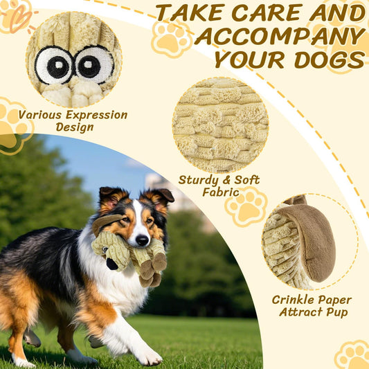 Squeaky Stuffed Dog Toys, Chew Toy for Large Medium Small Breeds, Plush Dog Toys to Keep Them Busy, Puppy Teething Dog Toy, Crinkle Dog Toy (Khaki Dog)