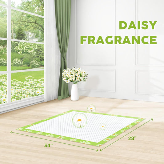 CROCI Pee Pads for Dogs 28x34in Daisy Pattern, Puppy Pads with Adhesive Tabs Super Absorbent Up to 8 Cups, Disposable (40 Counts)