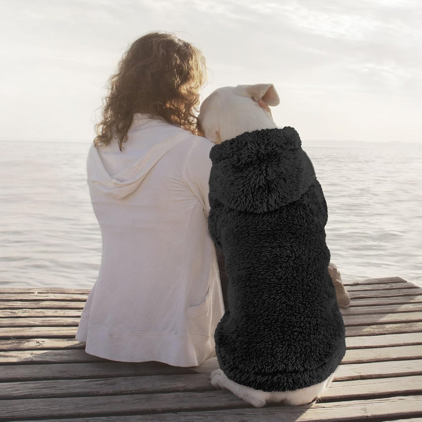 Fuzzy Dog Sweaters for Large Dogs Soft Double-Sided Plush Fleece Pet Sweater Clothes Pet Coats Dog Hoodie Sherpa Hooded Sweatshirt(Black-XXL)