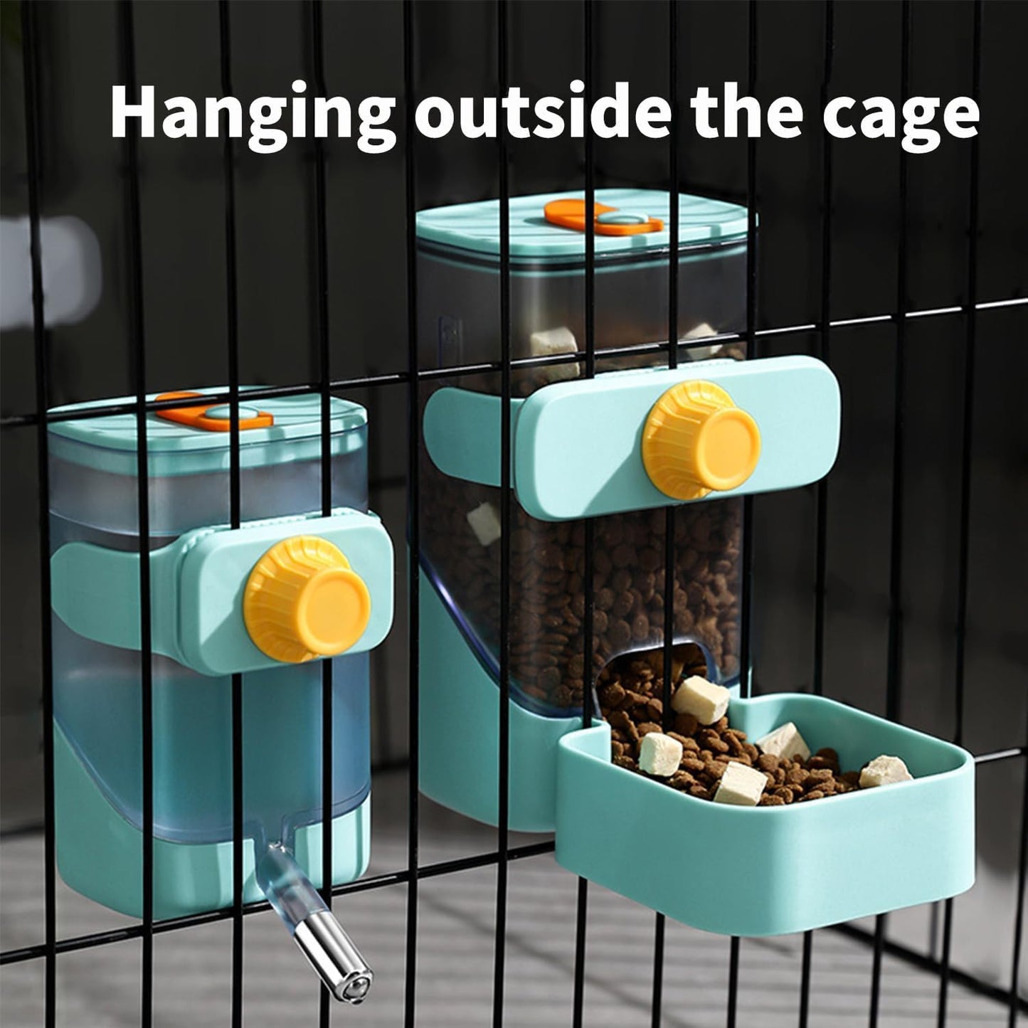 PODOO 34oz Rabbit Food Dispenser, Bunny Feeder Bowl, Large Hanging Automatic Pet Food Dispenser, Hanging Outside or Inside The Cage for Ferret Guinea Pig Rat Cat Puppy (Food)