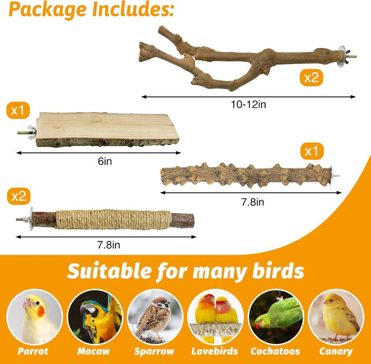 kathson 5pcs Natural Parrot Perch for Cage Wooden Bird Perches Grape Bird Stick Parakeet Climbing Standing Branches Toy Chewable Cage Accessories for Small Budgies Cockatiels