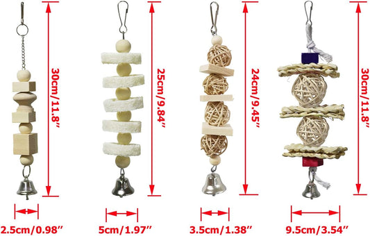 BWOGUE 7 Pack Bird Parrot Toys - Natural Wood Chewing, Climbing, Hanging & Hammock Toys for Small Parakeets, Cockatiels, Conures, Finches, Budgie, Parrots, Love Birds