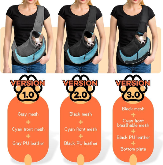 YUDODO Pet Sling Carrier for Small Dogs & Cats – Hands-Free Puppy Carrier with Safety Hook, Large Zipper Pocket, Soft Breathable Mesh, Adjustable Strap & Reflective Strip (Cyan 3.0 S)