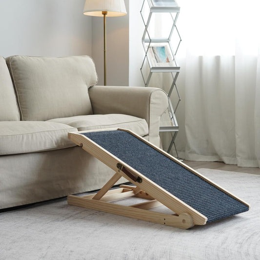 Dog Ramp for Bed Couch - Pet Steps Stairs to Get on Bed Couch 11.8"-19.6" High for Small or Large Dog Up to 200 lbs, Adjustable Wooden Dog Ramp Steps Foldable Portable, Anti-Slip Carpet (Natural)