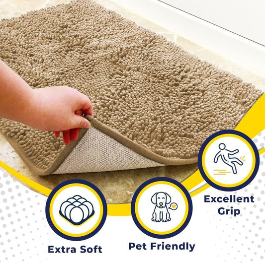Muddy Mat® Shown on TV – Super Absorbent Door Mat Indoor, Microfiber Quick Dry Chenille Entryway Rug, Non-Slip Front Door Mat, Indoor Mats for Entryway, Machine Washable Pet Rug, Beige 36"x60"