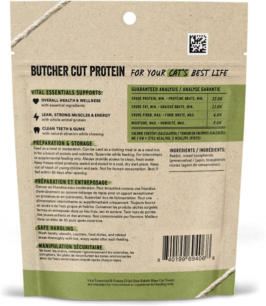 Vital Essentials Freeze Dried Raw Cat Treats, Rabbit Bites, 0.9 oz (Pack of 2)