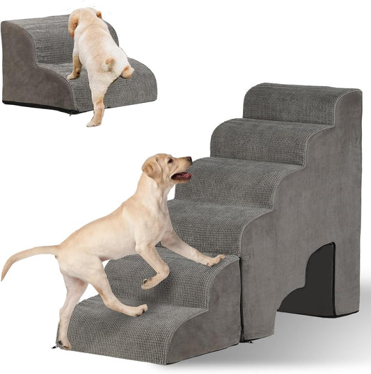 Dog Stairs for High Beds 25-30 inches Tall, 6-Step Dog Steps for High Bed for Doggies/Kitties, 30D Foam Pet Stairs Steps for Small Dogs, Dog Ramp/Ladder for Old Dogs/Cats, Grey