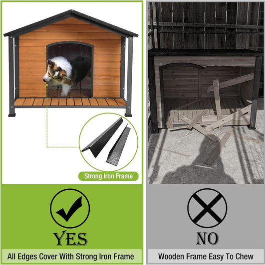 Dog House Outdoor & Indoor Unique All-Around Iron Frame Dog Kennel for Winter with Raised Feet for Small & Medium & Large Dogs,Weatherproof Roof (40.6 βLΓ34.3βWΓ31.5βH)