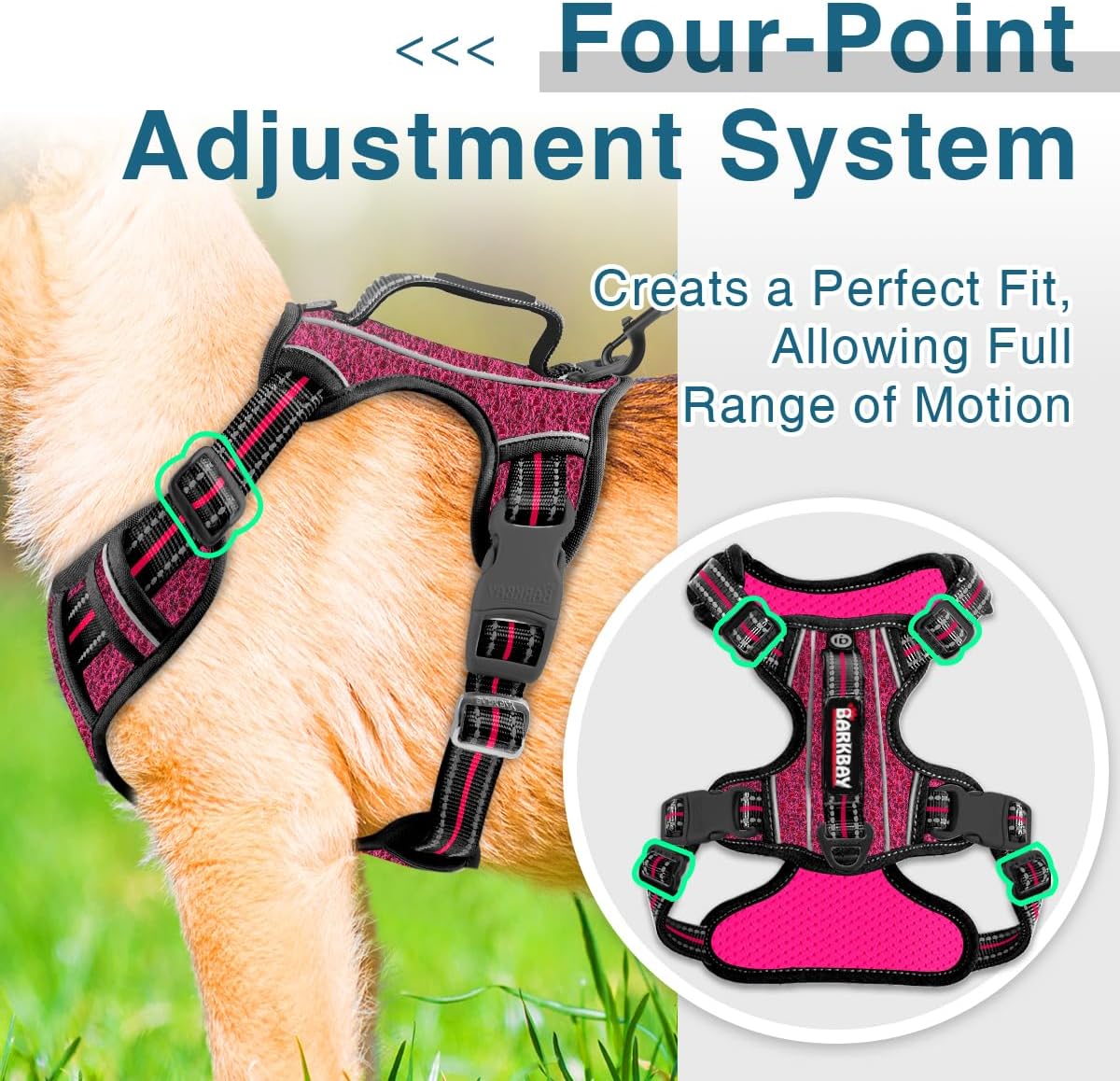 BARKBAY Dog Harness No Pull with ID Tag Pocket - Heavy Duty, Reflective, Easy Control for Large Dogs(Pink/Black,S)