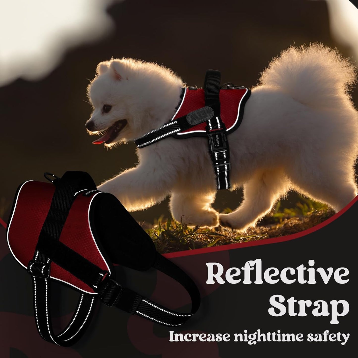 rabbitgoo Dog Harness for Large, Easy On Pet Vest with One Buckle, No Pull Adjustable Service Harness with D-Ring & Handle, Reflective for Safety Walking, Training, Red, L