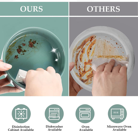 SPUNKYJUNKY Ceramic Dog and Cat Bowl Set with Wooden Stand, Modern Cute Weighted Food Water Set for Small Size Dogs (13.5OZ) & Medium Sized Dogs (28.7OZ) & Cats (3.6 Cups, 2 Γ Light Green)