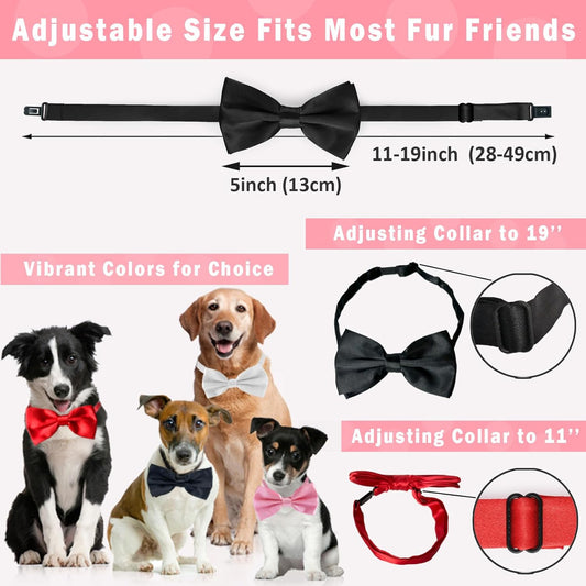Black Dog Bow Tie, KOOLMOX Adjustable Bow Tie Dog Collar for Medium and Large Dogs Cats Pets Wedding Birthday Graduation Holiday Grooming Cosutmes