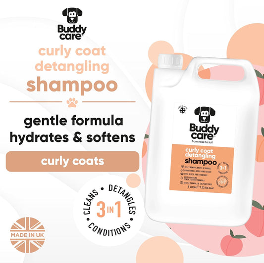 Curly Coat Dog Shampoo by Buddycare | Deep Cleansing Shampoo for Dogs | Fresh Scented | with Aloe Vera and Pro Vitamin B5 (169.07oz)