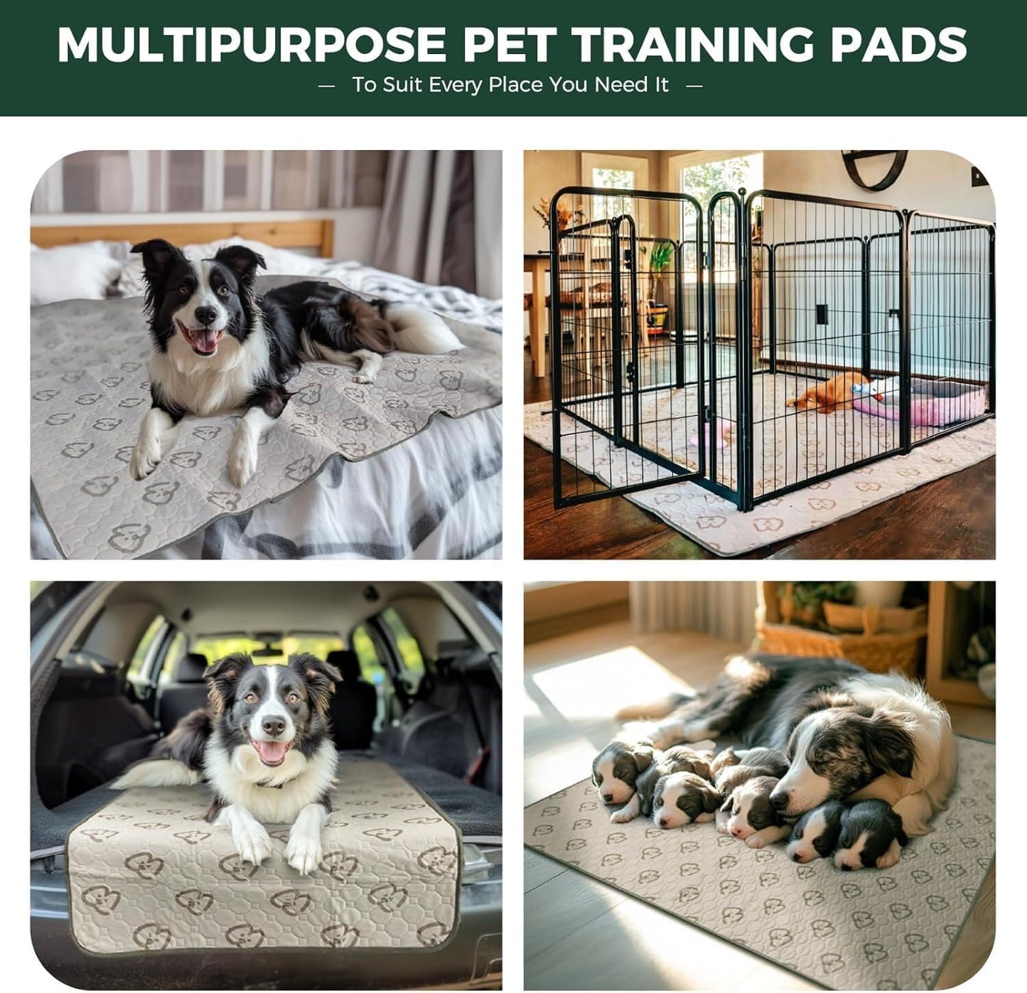 FXW Washable Pee Pads for Dogs, Puppy Pads with Super Absorbent, Specifically Designed for FXW Rollick/Homeplus 32/40/45inch 8 Panels Dog Playpen, 98" × 43" Rectangle, Khaki, 2 Packs