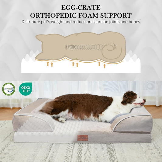 Comfort Expression Large Dog Beds Waterproof Orthopedic Foam Dog Sofa Beds Comfy Pet Bed with Washable Removable Cover & Non-Slip Bottom(Large,Beige)