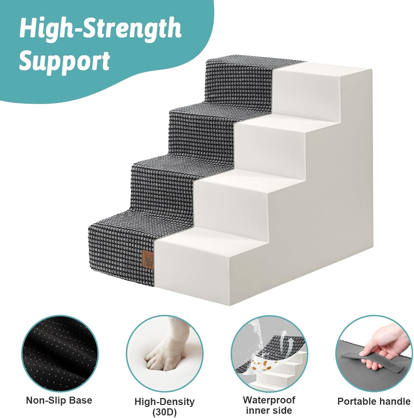 Dog Stairs for Small Dogs, 4 Tier Wider Pet Stairs for Couch and Beds, 17.7" H Non-Slip Dog Steps for Old Cats, Puppy, Small Medium Dogs, 17.7x23.6x17.7 inch, Dark Grey