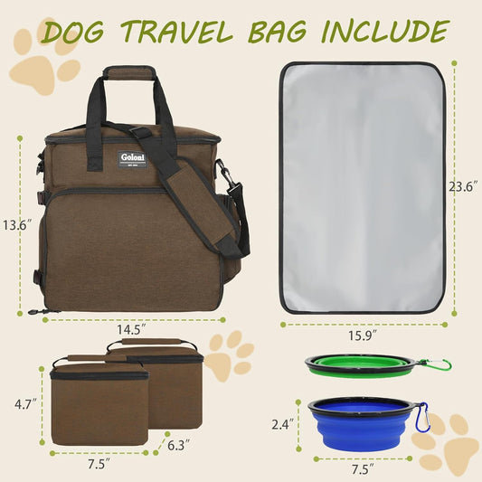 Dog Travel Bag Airline ApprovedāPet Travel Tote with Collapsible Bowls,Food Containers & Feeding MatāMulti-Pocket Organizer for Dogs & Cats, Durable & Water-Resistant for Hiking,Trips,Outdoors