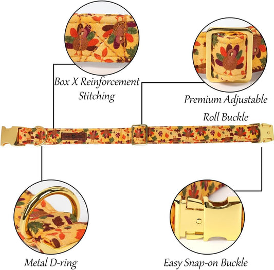 Lionet Paws Thanksgiving Day Dog Collar with Bowtie, Dogs Sailor Bow Collar with Metal Buckle for Dogs, Adjustable Comfortable Dog Collars Girl, M, Neck 13.5-22 in