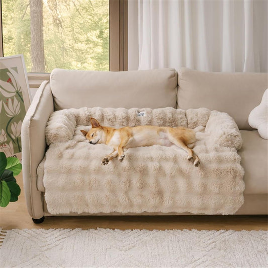 FUNNY FUZZY Pet Fluffy Plush Calming Dog Couch Bed Sofa Protector Washable Pets Mat for Large Medium Small Dogs and Cats (Coffee,47.24 Γ 37.4 Γ 6.3 in)