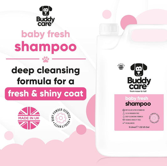 Baby Fresh Dog Shampoo by Buddycare | Deep Cleansing Shampoo for Dogs | Fresh Scented | with Aloe Vera and Pro Vitamin B5 (169.07oz)