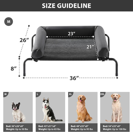 RRPETHOME Large Elevated Cooling Dog Bed, Raised Dog Cot Beds for Large Dogs, Elevated Outdoor Pet Bed, Chew Proof Portable Cooling Pet Cot with Skid-Resistant Feet and Breathable Mesh