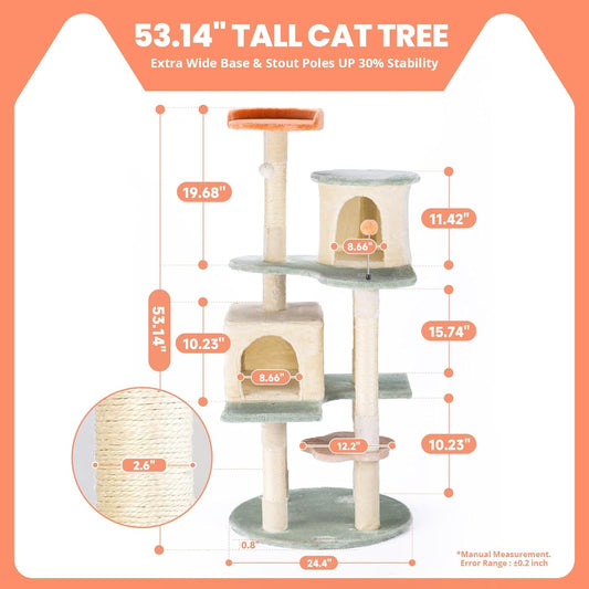 HYABi 53 Inch Flower Cat Tree - Multi-Level Cat Condo with Scratch Posts & Toys, Fresh Design Eco-Friendly Material, for Multi-Cat Households & Indoor Cat Playground