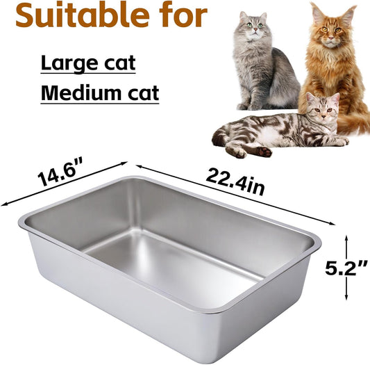 Stainless Steel Cat Litter Box-6" High Side Metal Litter Box,XLarge Stainless Steel LitterBox,Cat LitterBox for Big Cats or Rabbit,Puppy,Non Stick, No Smell, Easy to Clean