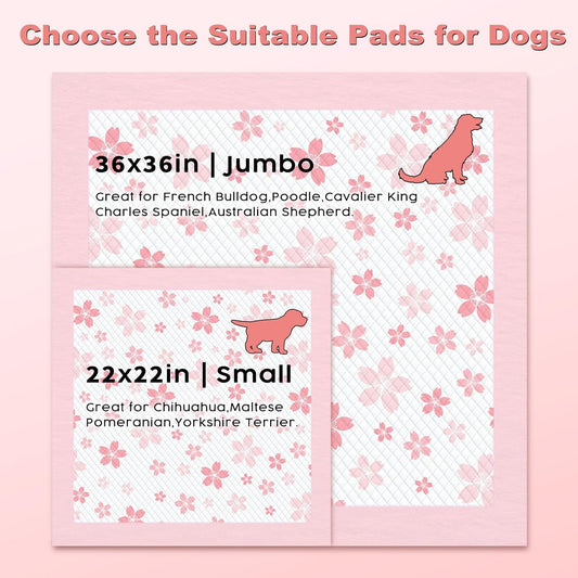 MIZOK 36x36 Puppy Pads Pink, Dog Pee Pads Leak-Proof with Quick-Dry Surface, Dog Pads Extra Large with Cherry Blossom Prints, Pee Pads for Dogs Super Absorbent (30 Count)