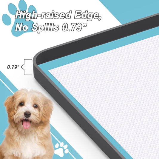 Pee Pad Tray Holder for Dog,Silicone Dog Puppy Pad Holder, 27" x 27" No Spill Raised Lip High Edge,Portable Large Leak-Proof Mat Holder for Pet Training Pads,Square Potty Trays 6 Clamps
