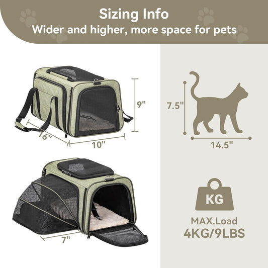 Petsfit Expandable Rabbit Carrier Small Cat Carrier Airline Approved, 16X10X9 Inches Soft-Sided Portable Small Animal Travel Bag for Kitten/Puppy/Bunny/Guinea Pig